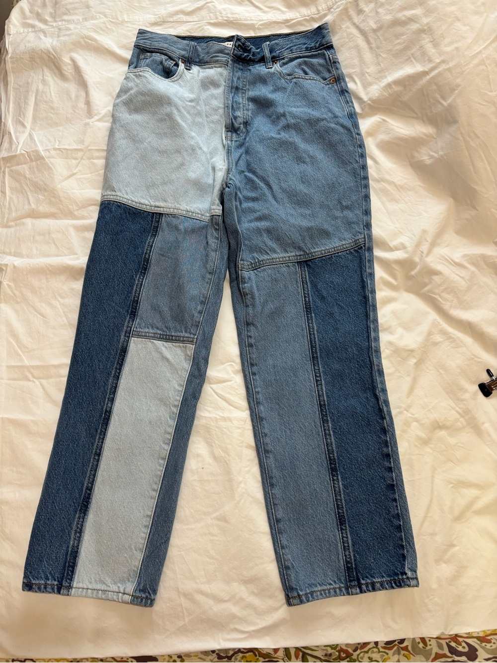 PacSun Patchwork Two-Tone Blue Straight Leg Jeans